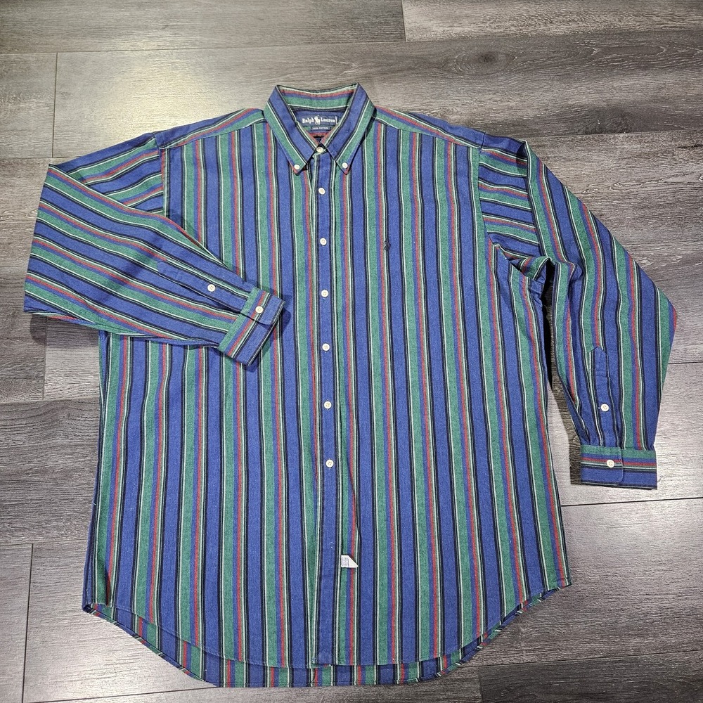 Vintage Polo Ralph Lauren Shirt Mens XL Multicolor Vertical Stripes 90s Preppy
